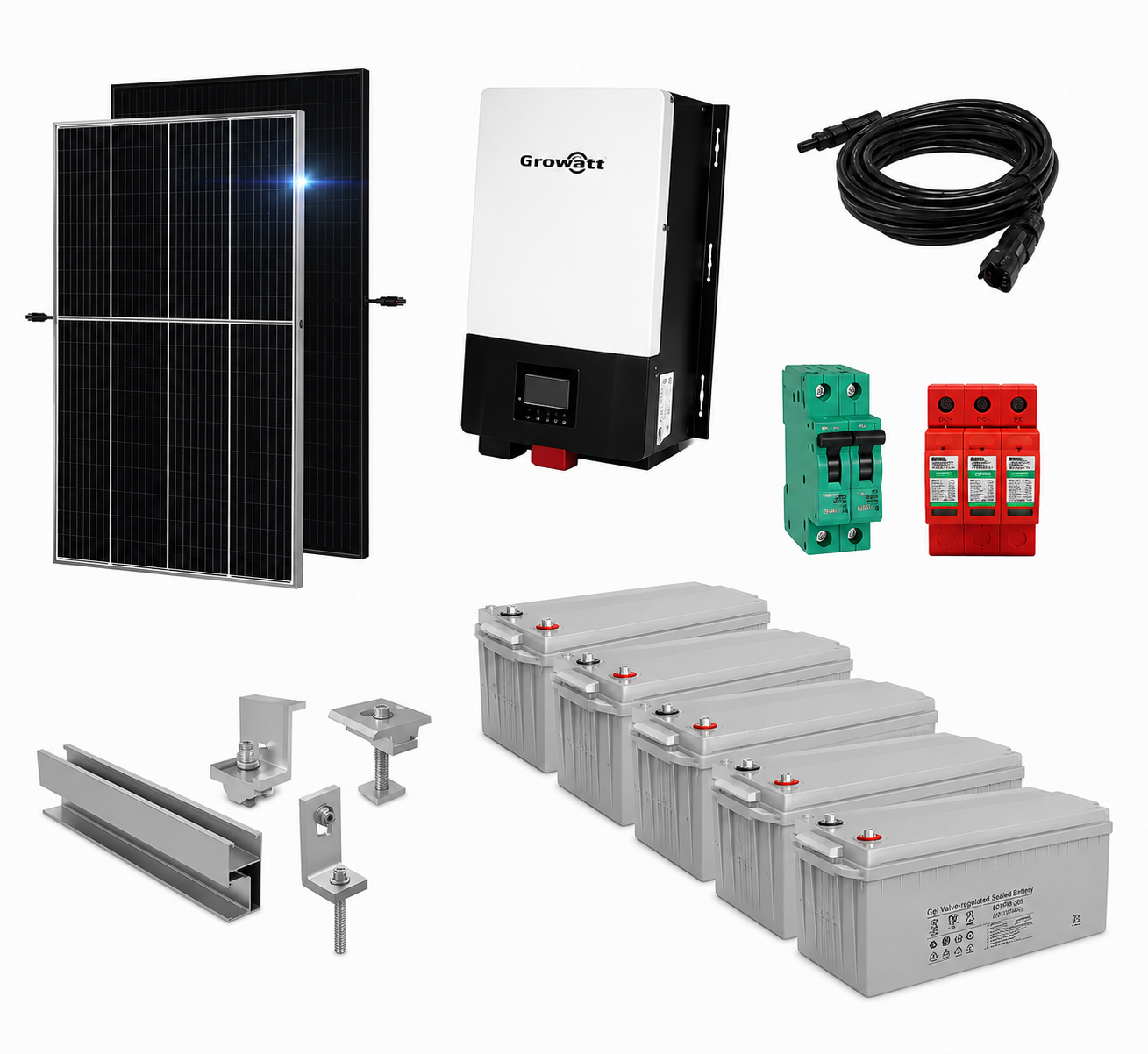 Kit Solar Aislado de 3700Wh/día y 2kW de Potencia Pico con Baterías de Gel
