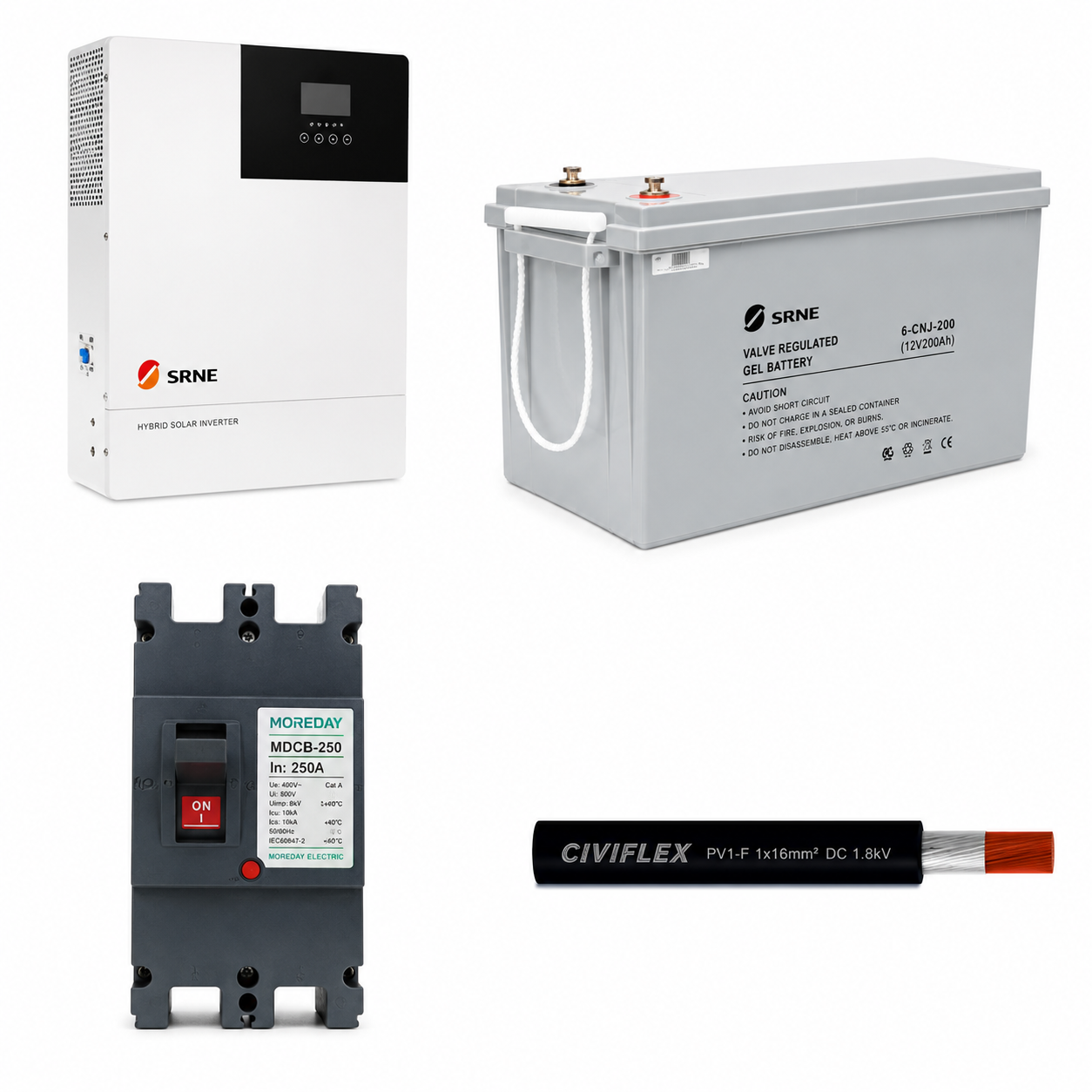 Kit de Respaldo: Inversor SRNE 3kW + Batería Litio GreenPoint 200Ah 24V